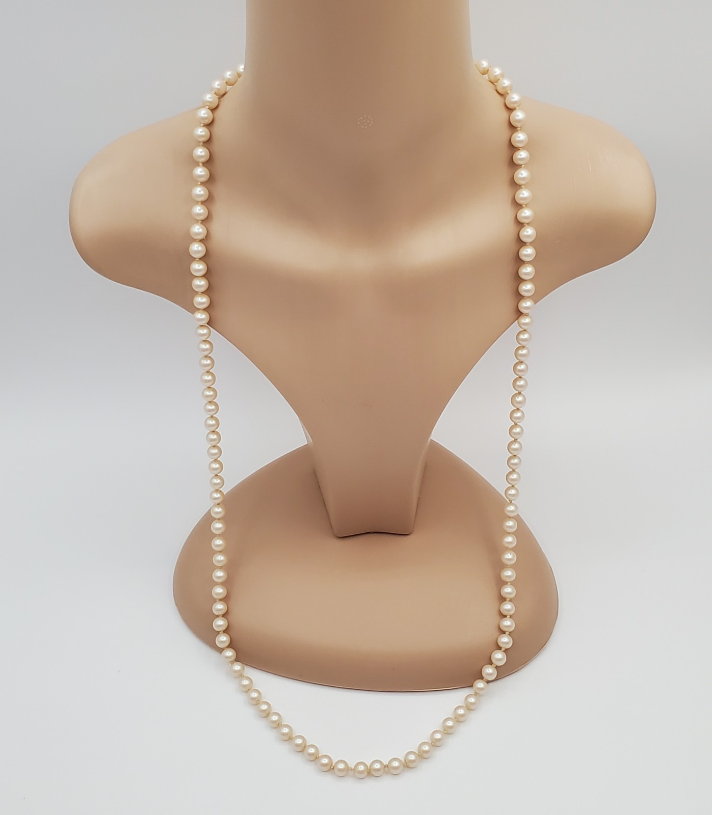 VTG Necklace 36in Opera Length Long Ivory Faux Pearl Knotted Single Strand FLAW