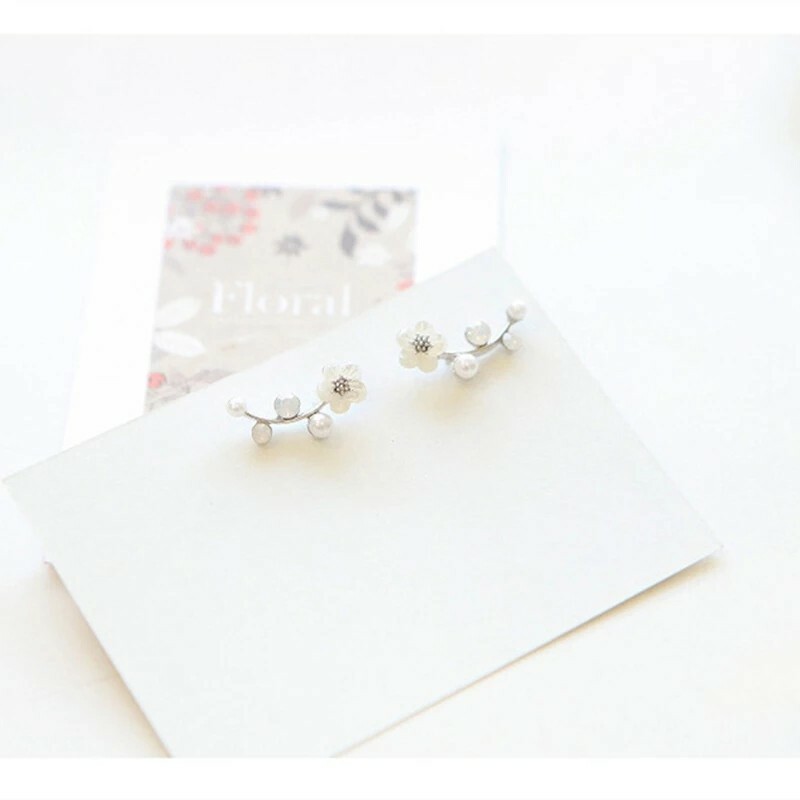 New Fashion Crystal Earrings For Women Branch Shell Pearl Flower Stud