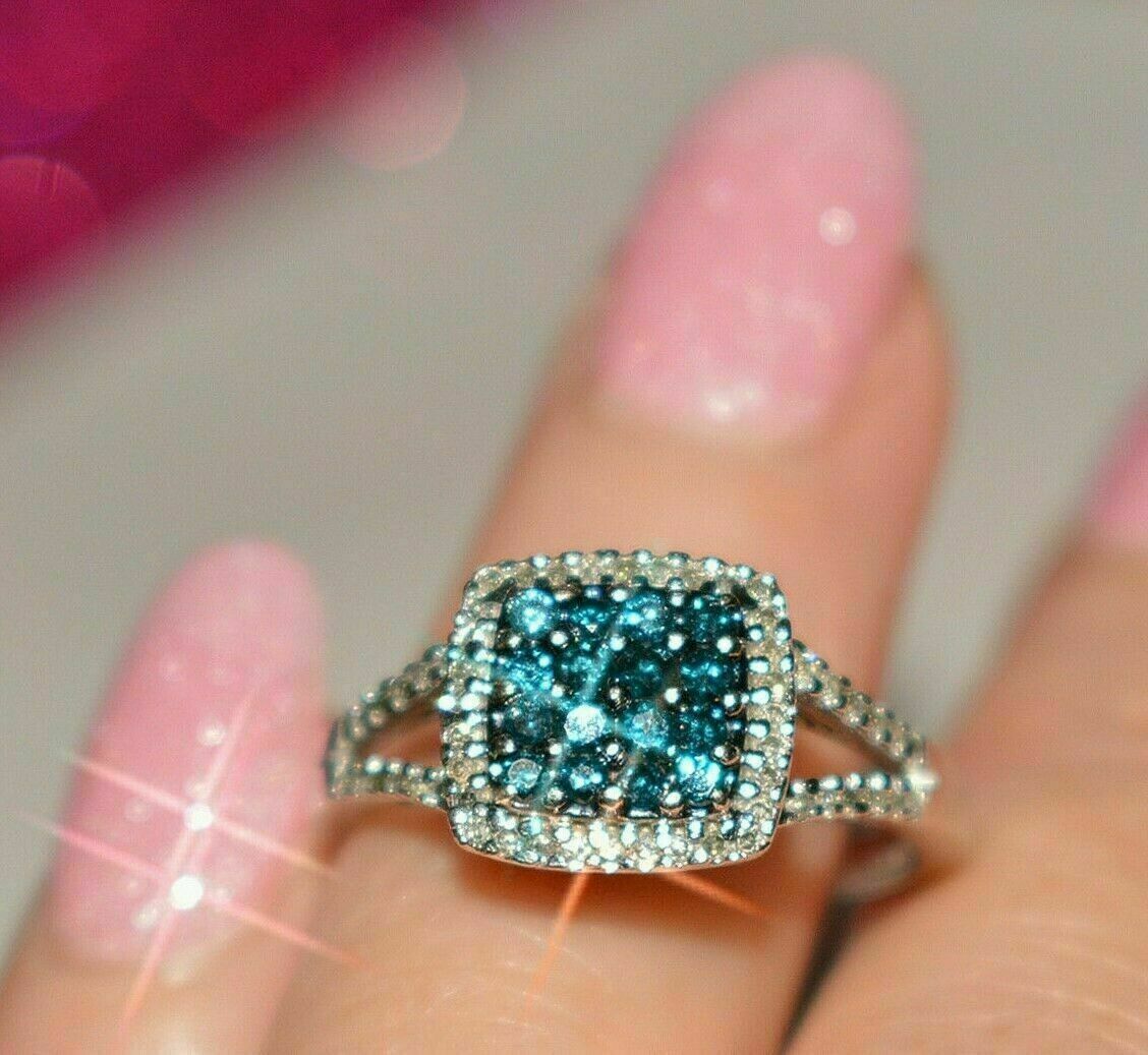0.50Ct Simulated Diamond Engagement Cluster Setting Ring 10K Gold Plated Silver