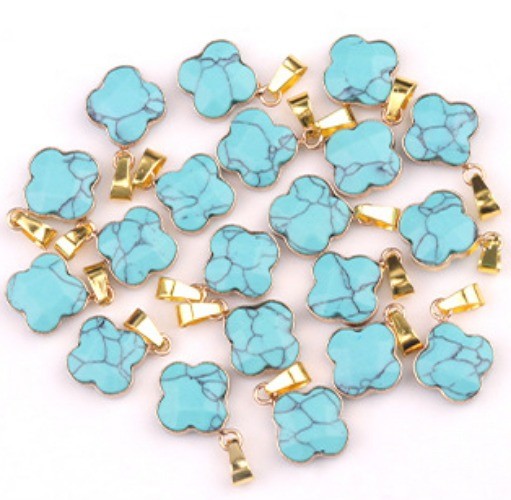 12pcs Artificial Turquoise Stone Section Clover Pendants Carved DIY Jewelry