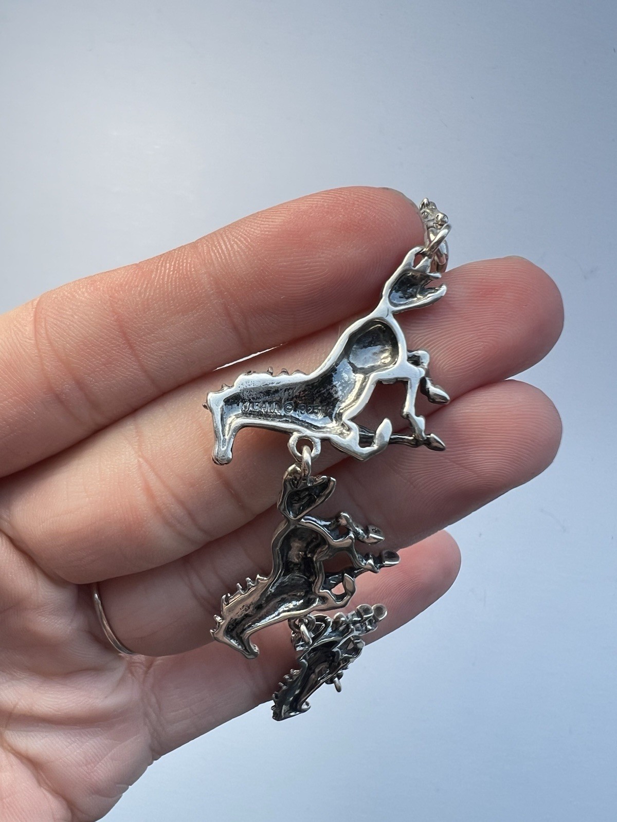 925 Sterling Silver Signed Kabana Galloping Horse Link Equestrian Bracelet