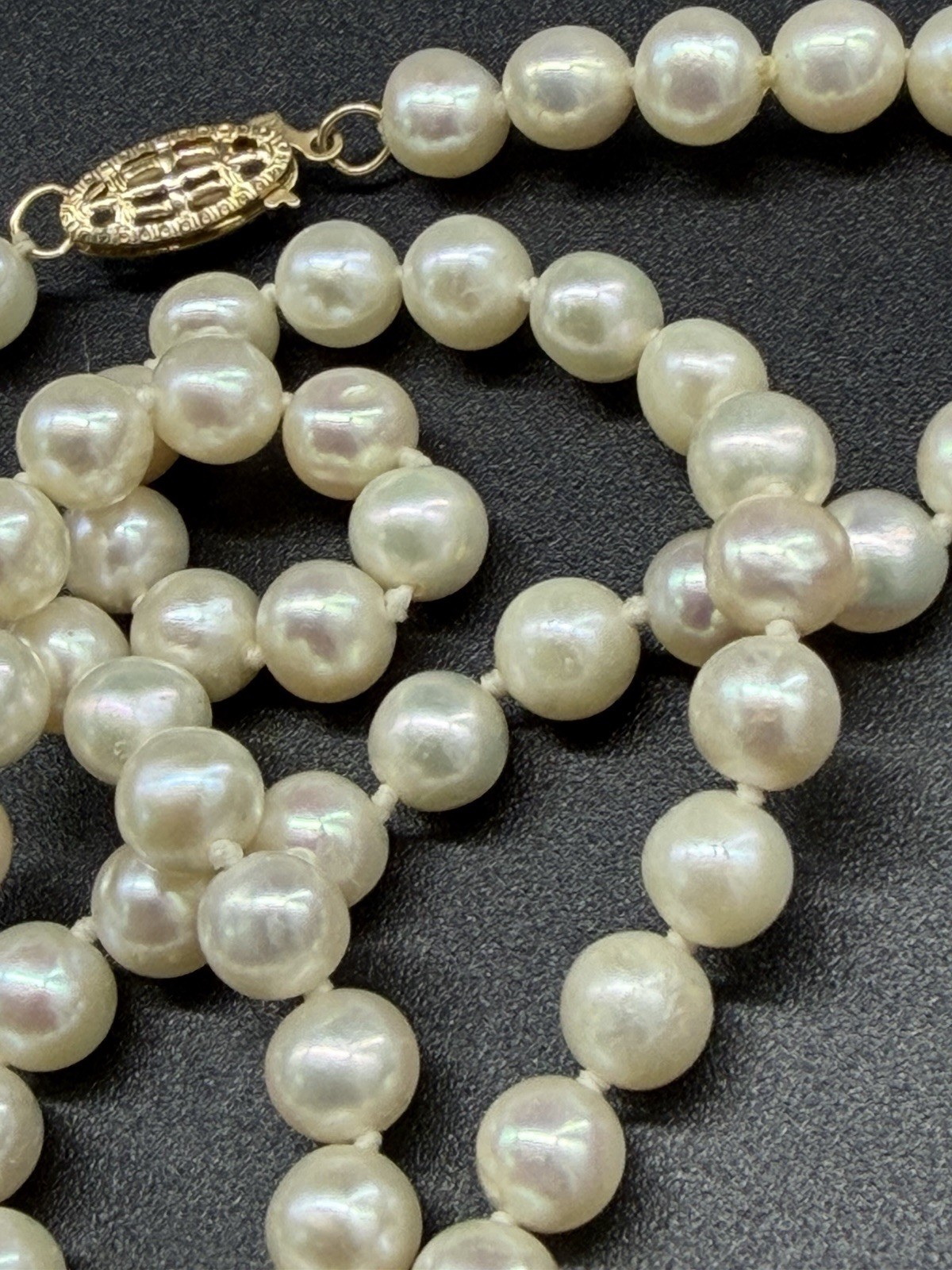 Cultured Pearls JCM White Round Beaded Strand Necklace 14k Gold Hook Clasp 17.5”