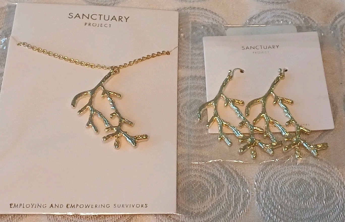 Sanctuary Project Necklace & Earrings Set, NIP, Gold Tone Tree Branches