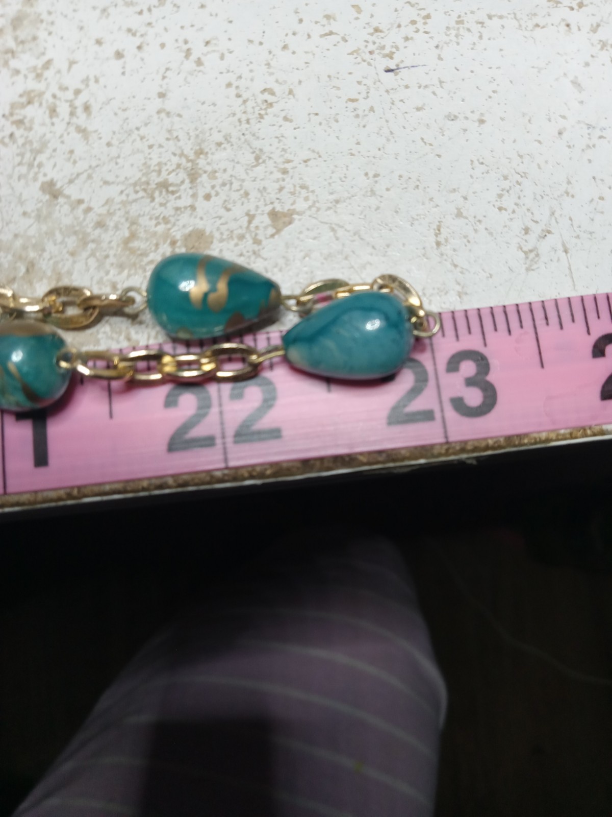 Vintage Double Strand Necklace Womens Turquoise & Gold Swirled 23″ In Length