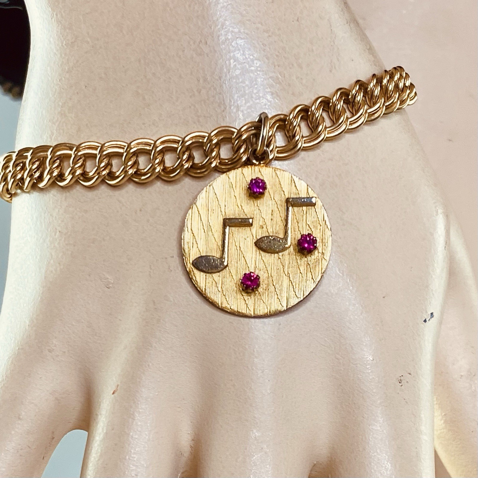 Vintage 12K Gold Filled Double Link Starter Musical Notes Charm Bracelet MCM