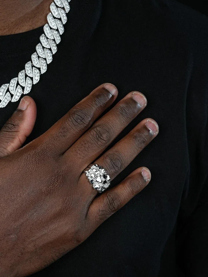 Men’s REAL Solid 925 Sterling Silver Heavy Nugget Ring Plain Heavy Pinky Hip Hop