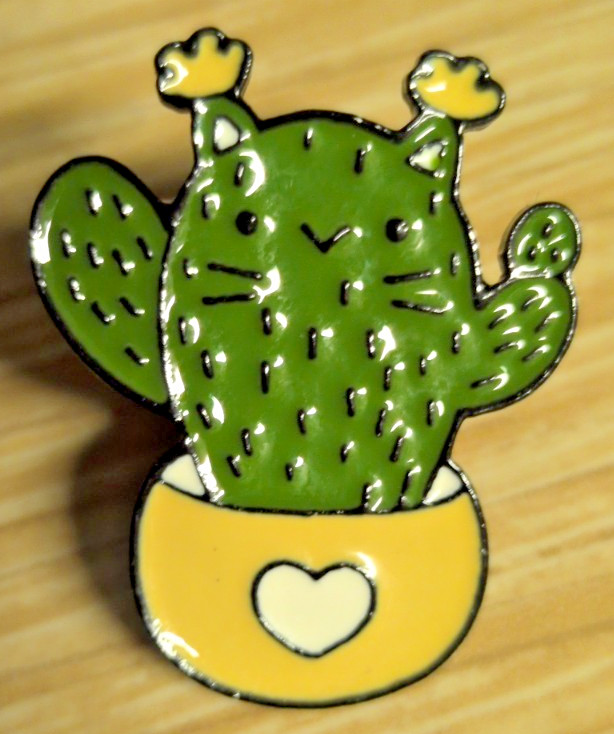 Catcus Cactus Cat Enamel Brooch • Cute Plant Pin • Crazy Cat Lady Gift Badge