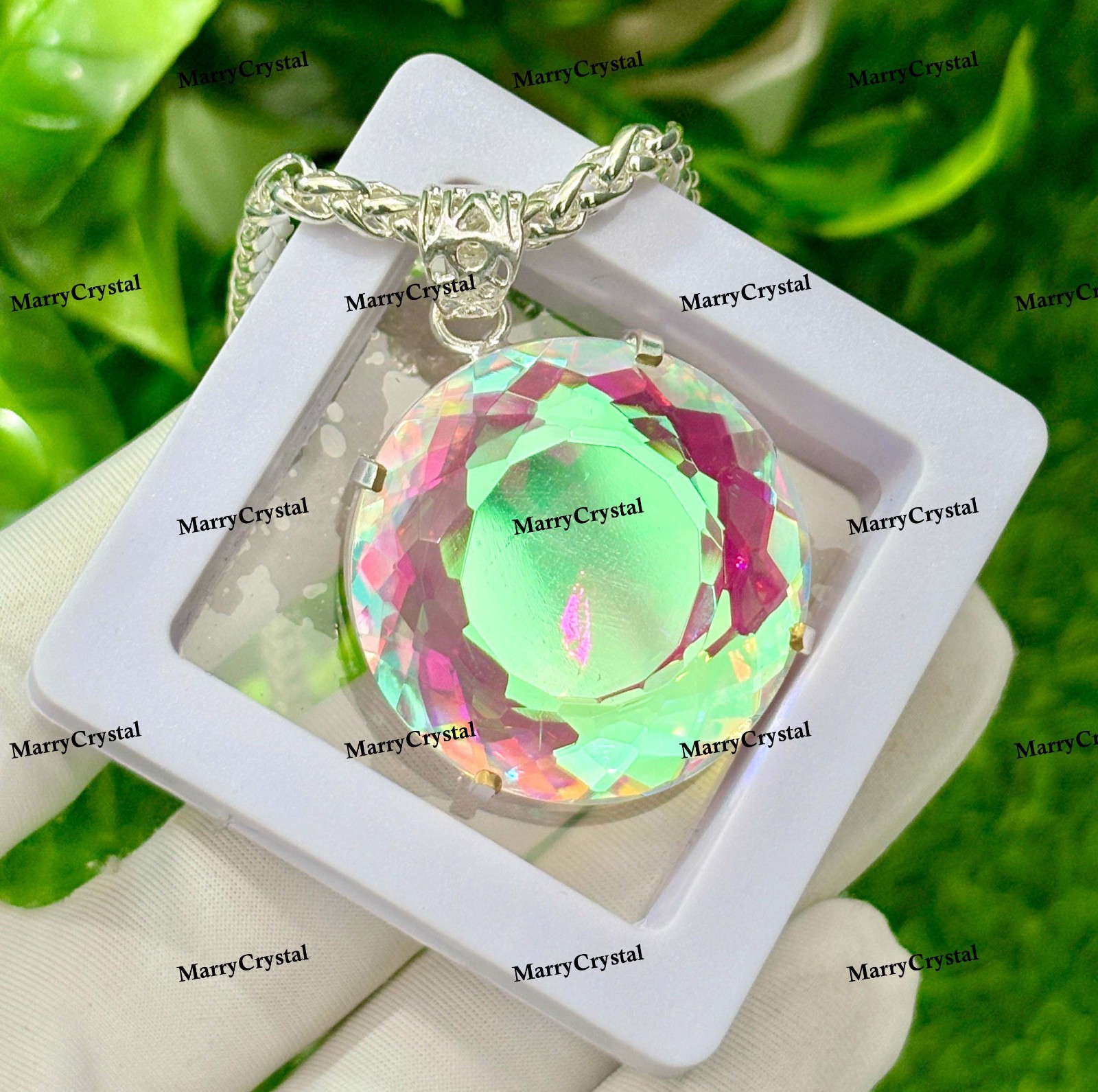 Handcrafted Dichroic Mystic Glass Pendant Necklace, Multi-Color Round Gemstone