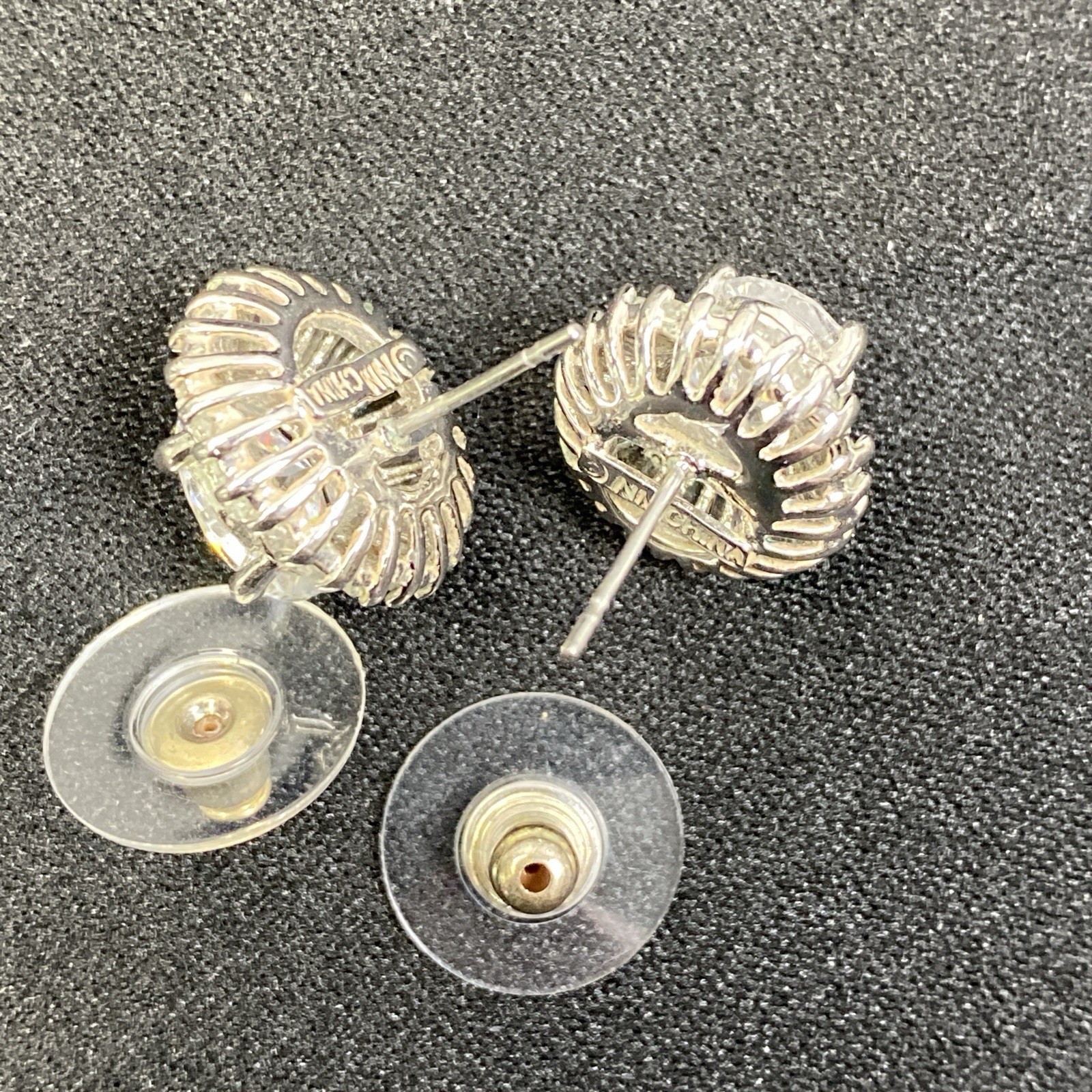 Nolan Miller Glamour Collection Post Earrings Crystal Silvertone 1/2″ x 5/8″