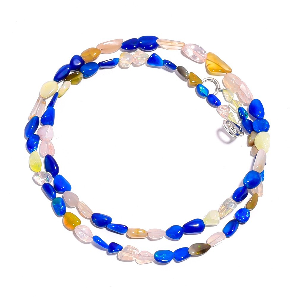 28.5 Ct. Natural Multi Ethiopian Opal Gemstone Smooth Beads Necklace 16″ A-2484