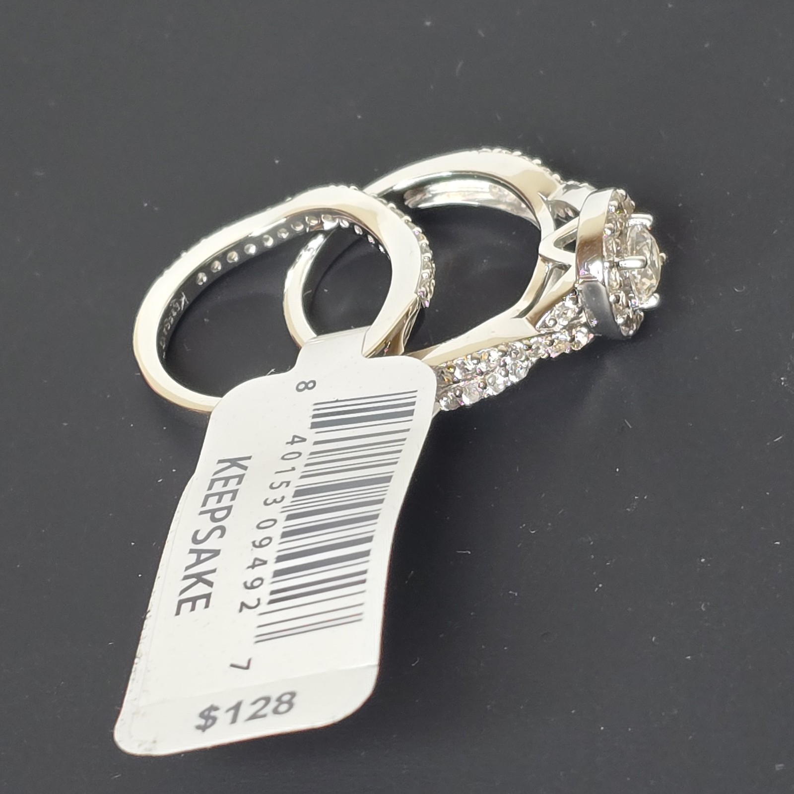 Keepsake Serena 1 1/2 ct TGW Created White Sapphire Ring Set Bridal SS Size 7