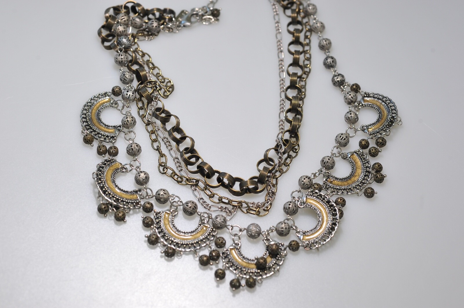Treska Multi Chain Charm Necklace 2 tone layered statement boho 1 missing ball