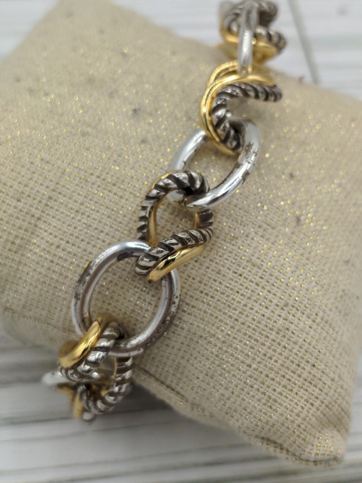 Brighton Silver & Gold Plated Textured Bracelet 7-8″ Adjustable