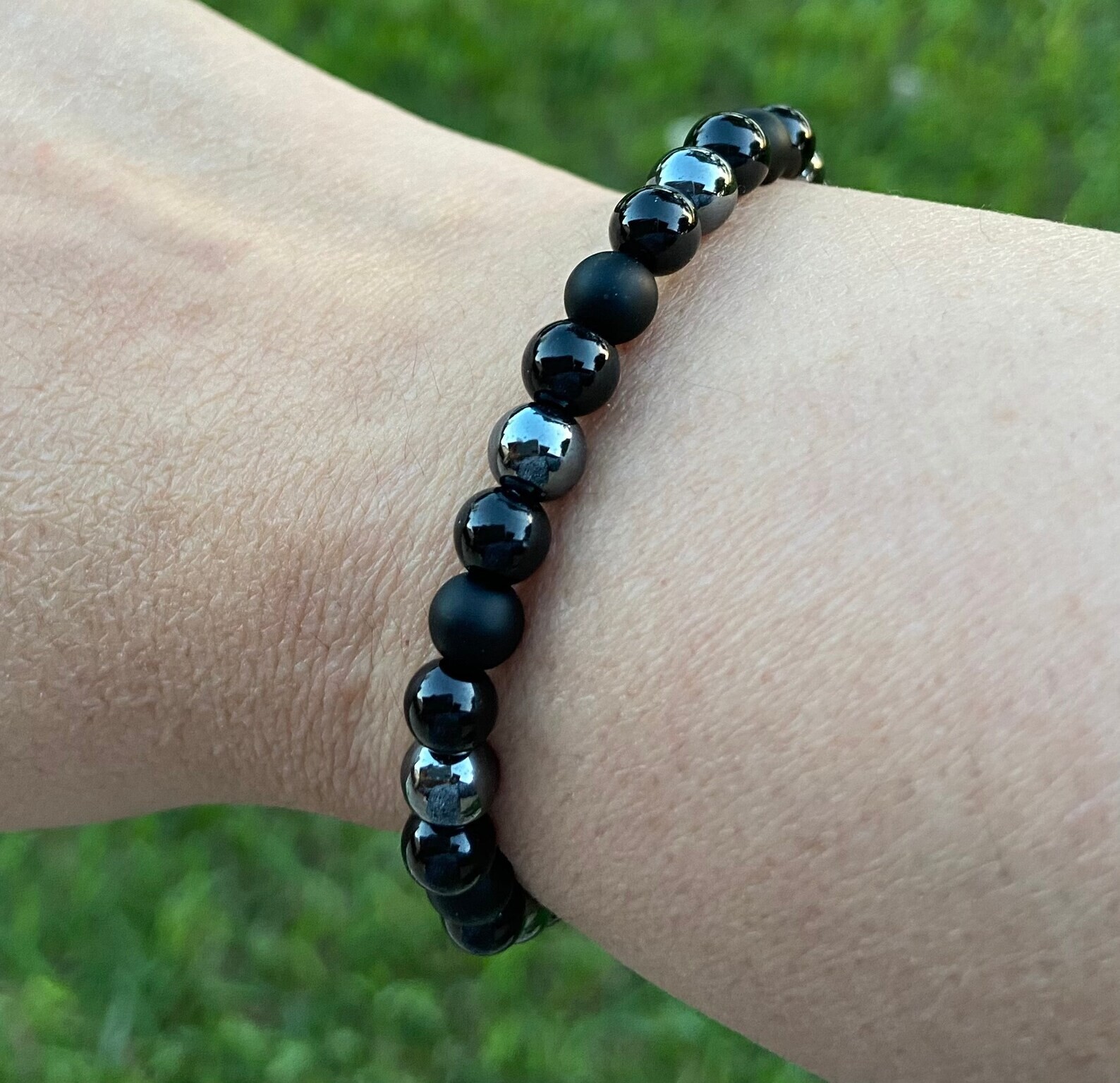 6mm Triple Protection Bracelet Black Tourmaline Gold Sheen Obsidian Black Onyx