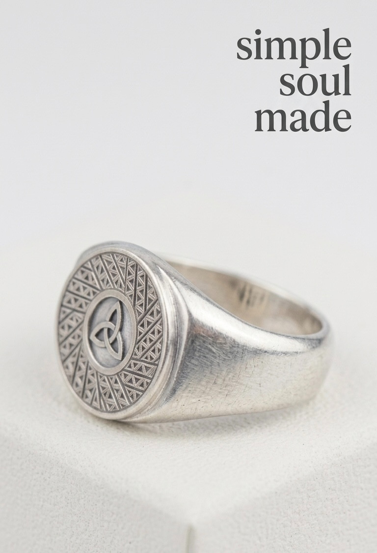 Fine Silver Celtic Trinity Knot Signet Ring Irish Triquetra Statement Jewelry