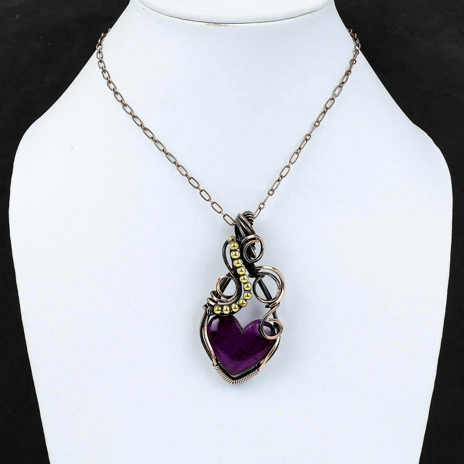 Gift For Her Purple Fire Labradorite Wire Wrapped Pendant Copper Jewelry 2.95″