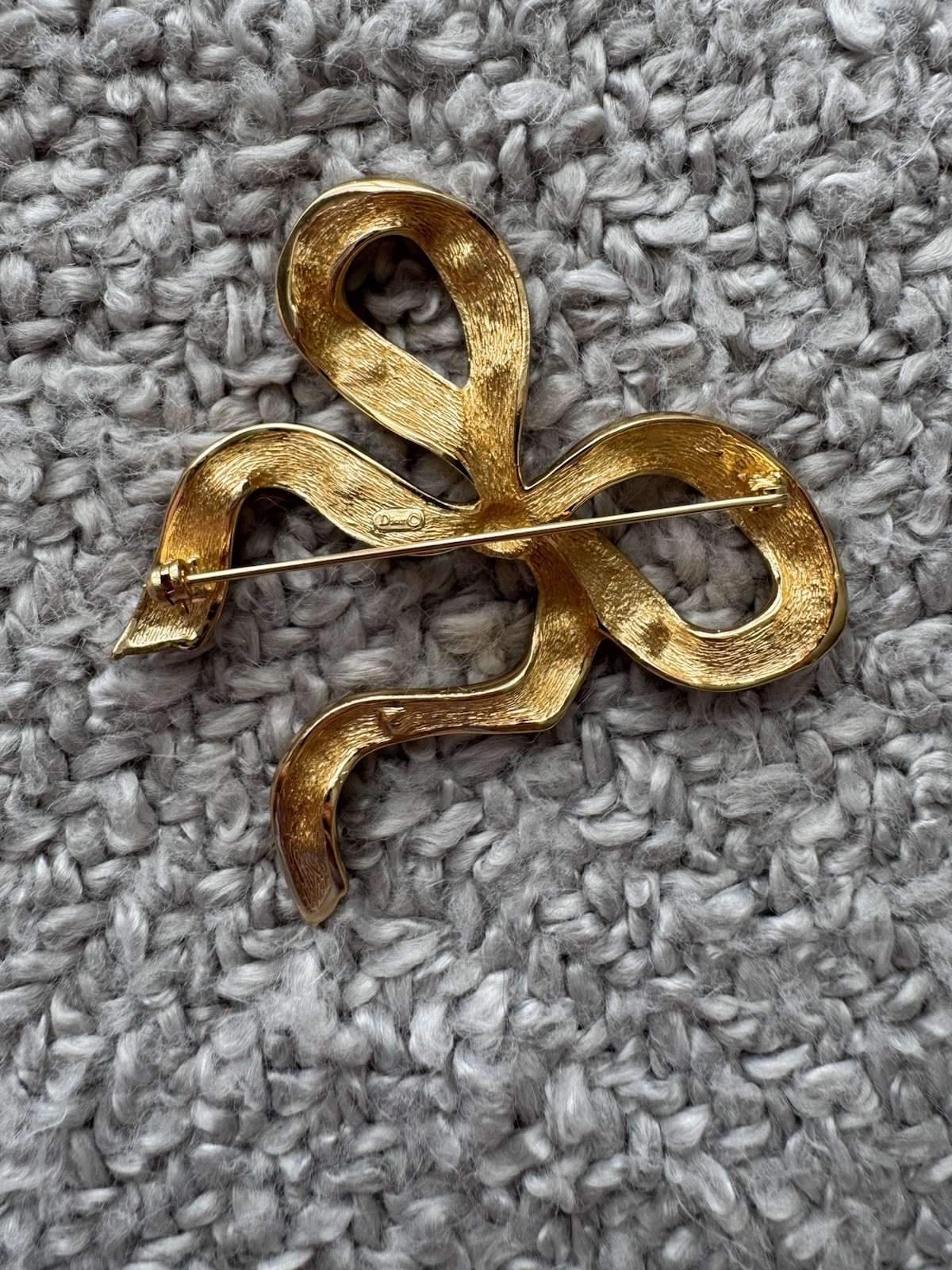 Vintage Christian Dior Gold-Plated Ribbon Bow Crystal Brooch