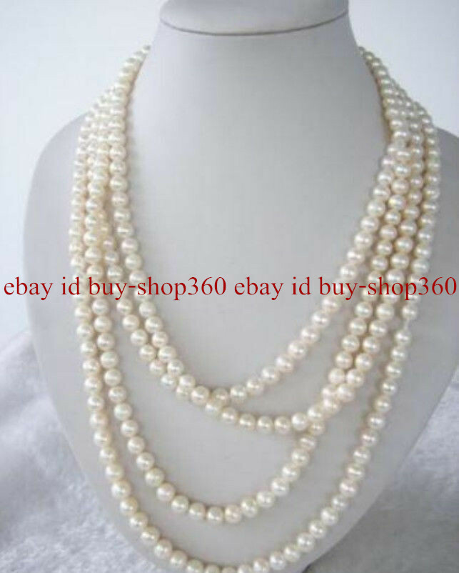 LONG AAA 100 INCH 7-8MM AKOYA WHITE FRESHWATER REAL CULTURED PEARL NECKLACE