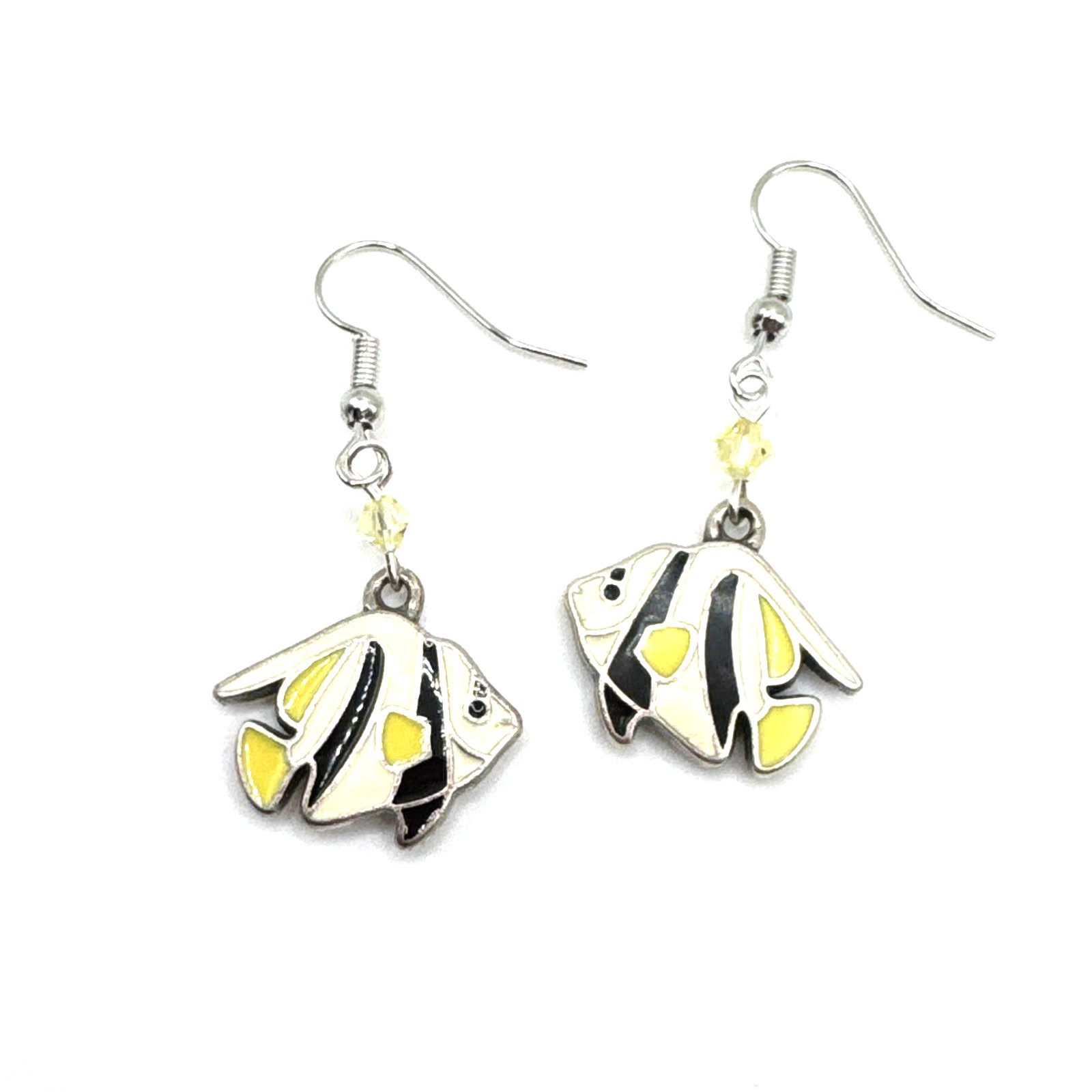 Brighton Fantasy Fish Yellow Black Striped Fish Sea Life Silver Custom Earrings