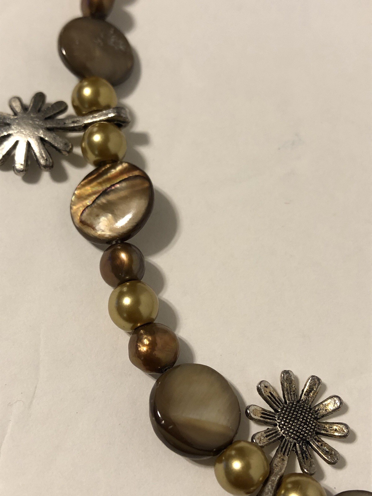 Boho Necklace & Earrings Set Stone Bead & Silver Tone Sunflowers & Clasp 16”