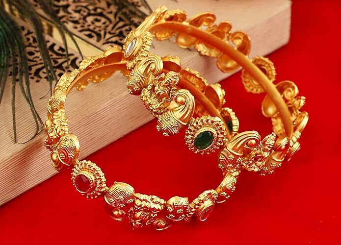 BanglesOne Gram Gold Two Ruby Potta Stone Traditional Bangles For Women