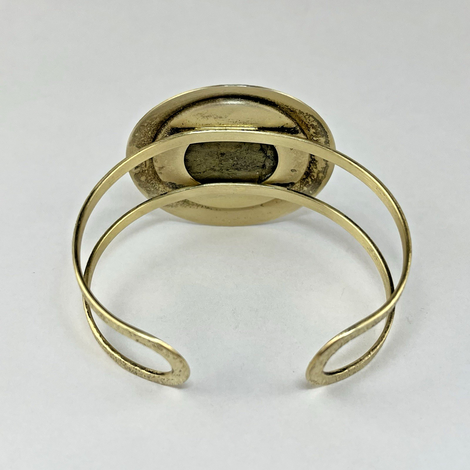 Vintage Sterling Silver Round Labradorite Gold Vermeil Modernist Cuff Bracelet