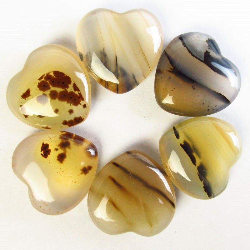 6Pcs Natural Scenic Dendritic Agate Heart Double Sided Cab Cabochon D81696