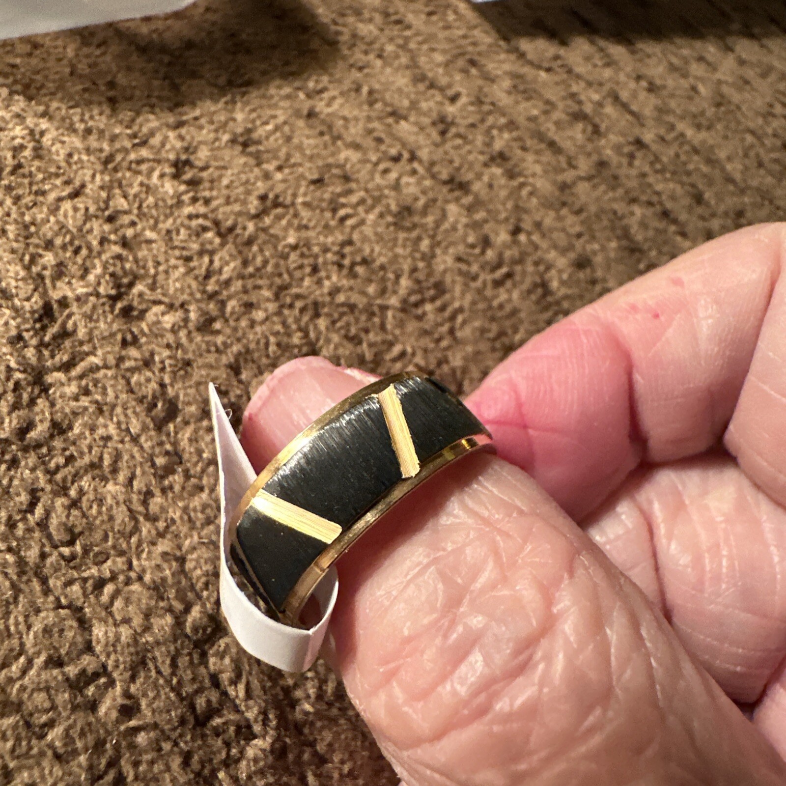 Luxury 8mm Stainless Steel Black Band W/Gold Dual Lines In A Sz 7