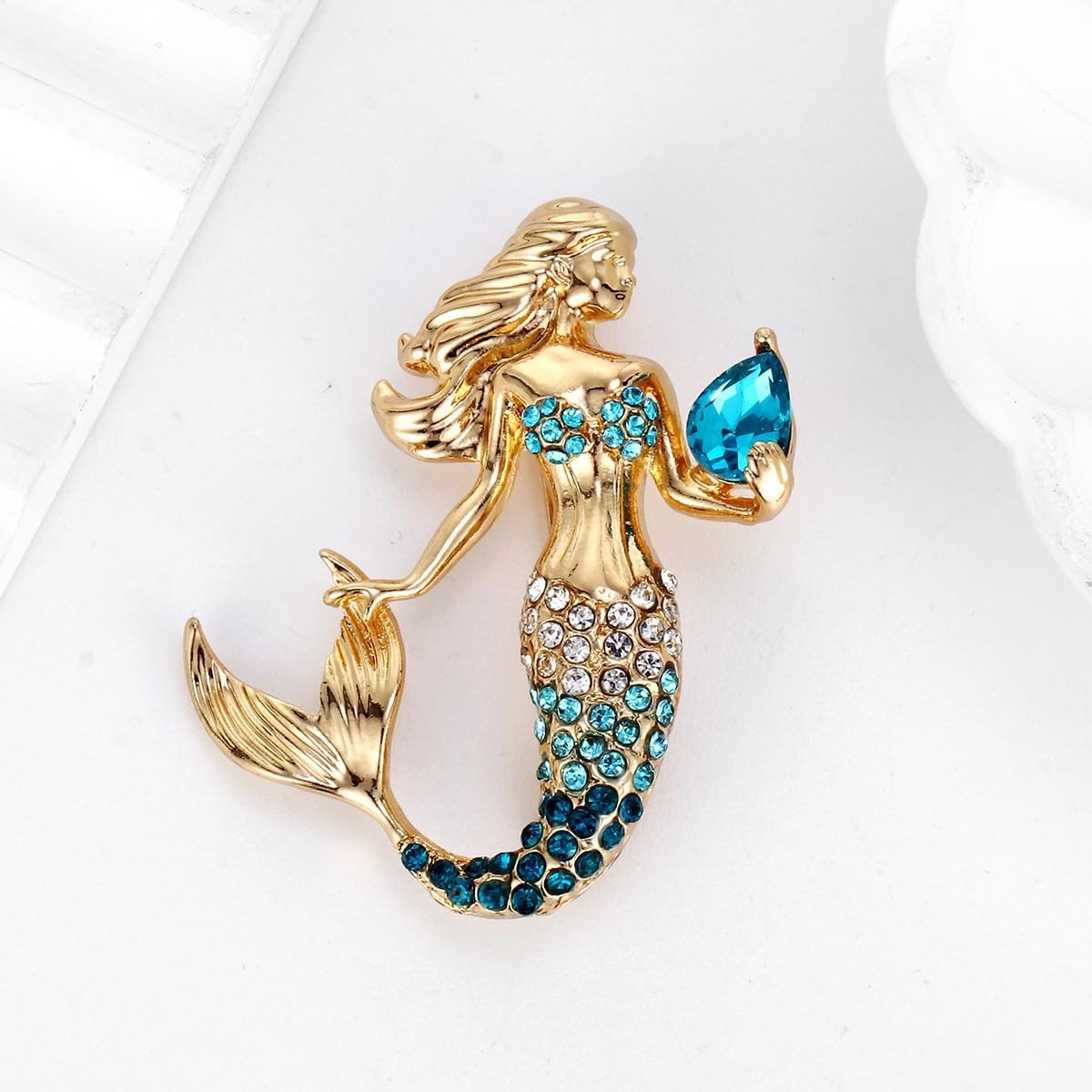 Fish Tail Mermaid Brooch Zinc Alloy Gold Plated Crystals Pins for Charms Gifts