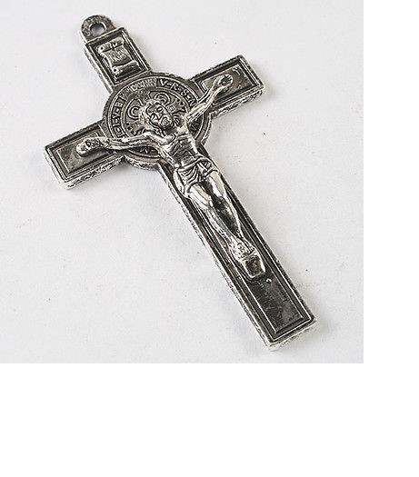 LARGE 3D CROSS CRUCIFIX JESUS SAINT bible pendant SILVER 22″ necklace chain men