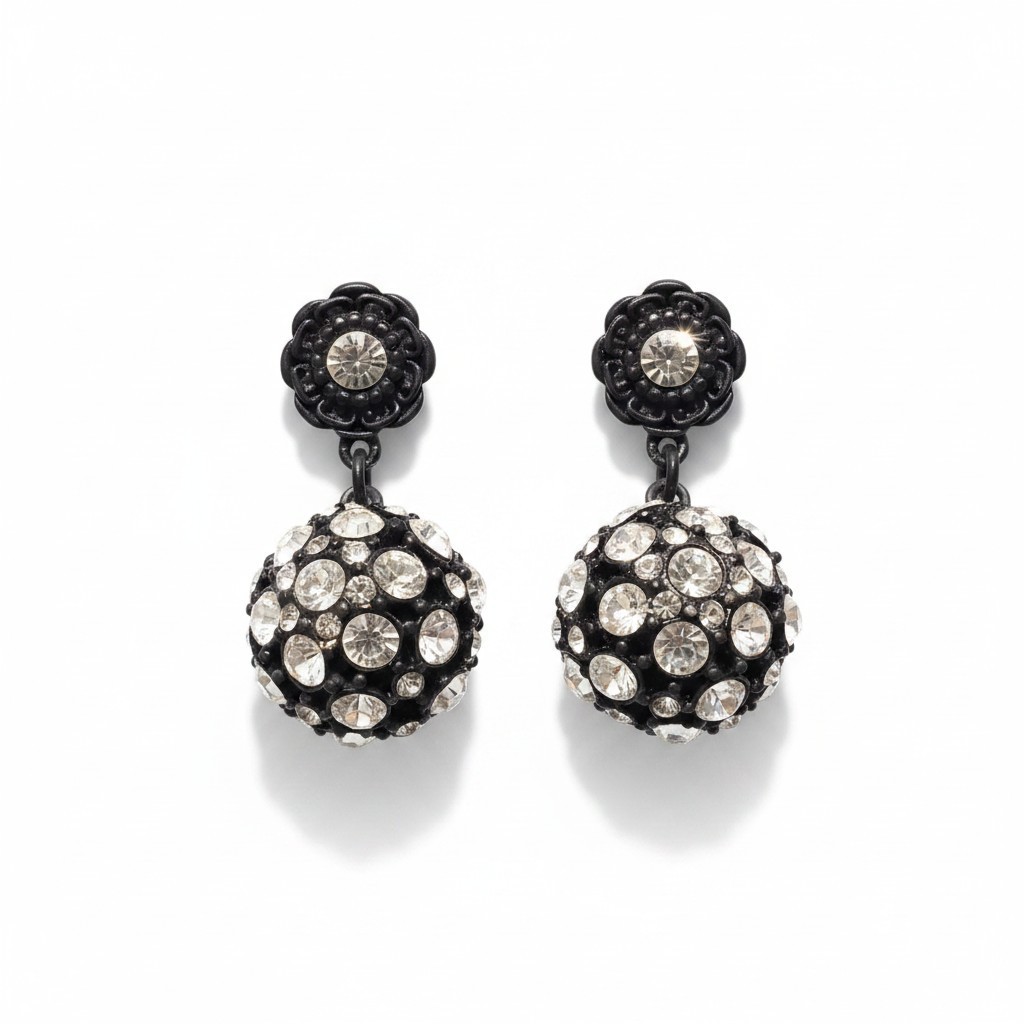 Women’s Black Plated Rhinestone Pierced Dangle Drop Earrings NWOT