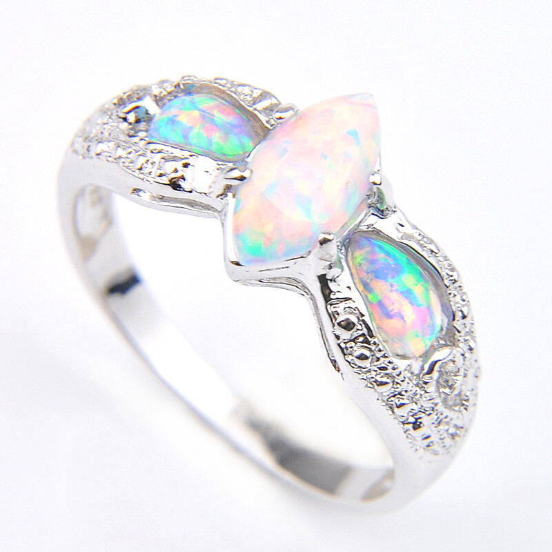 Sparking Oval Shape White Fire Opal White Topaz Gems Rose Gold Rings Size 6~10