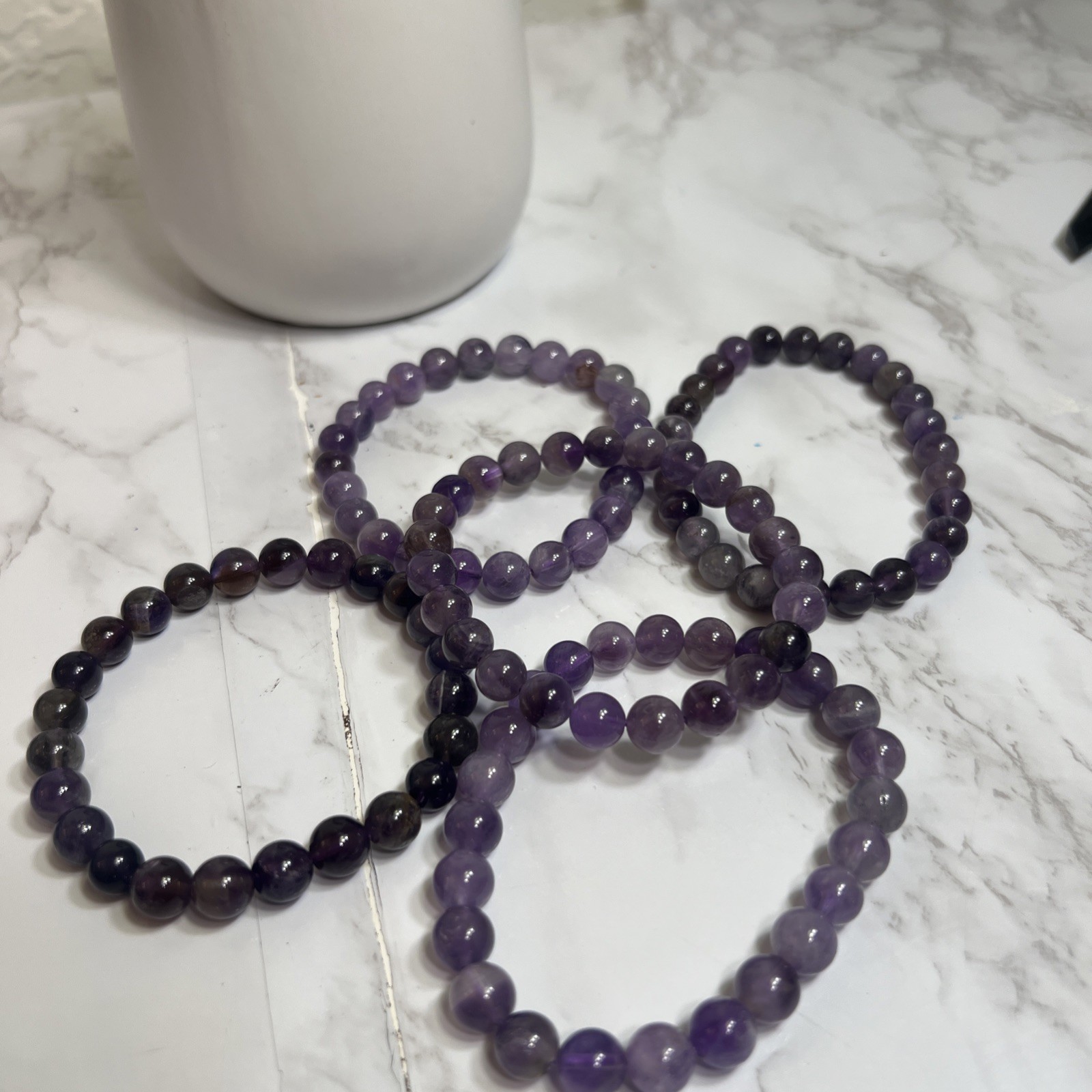 Women Men Stretchy Handmade Natural Amethyst 8.3mm Gemstone Round Beads Bracelet