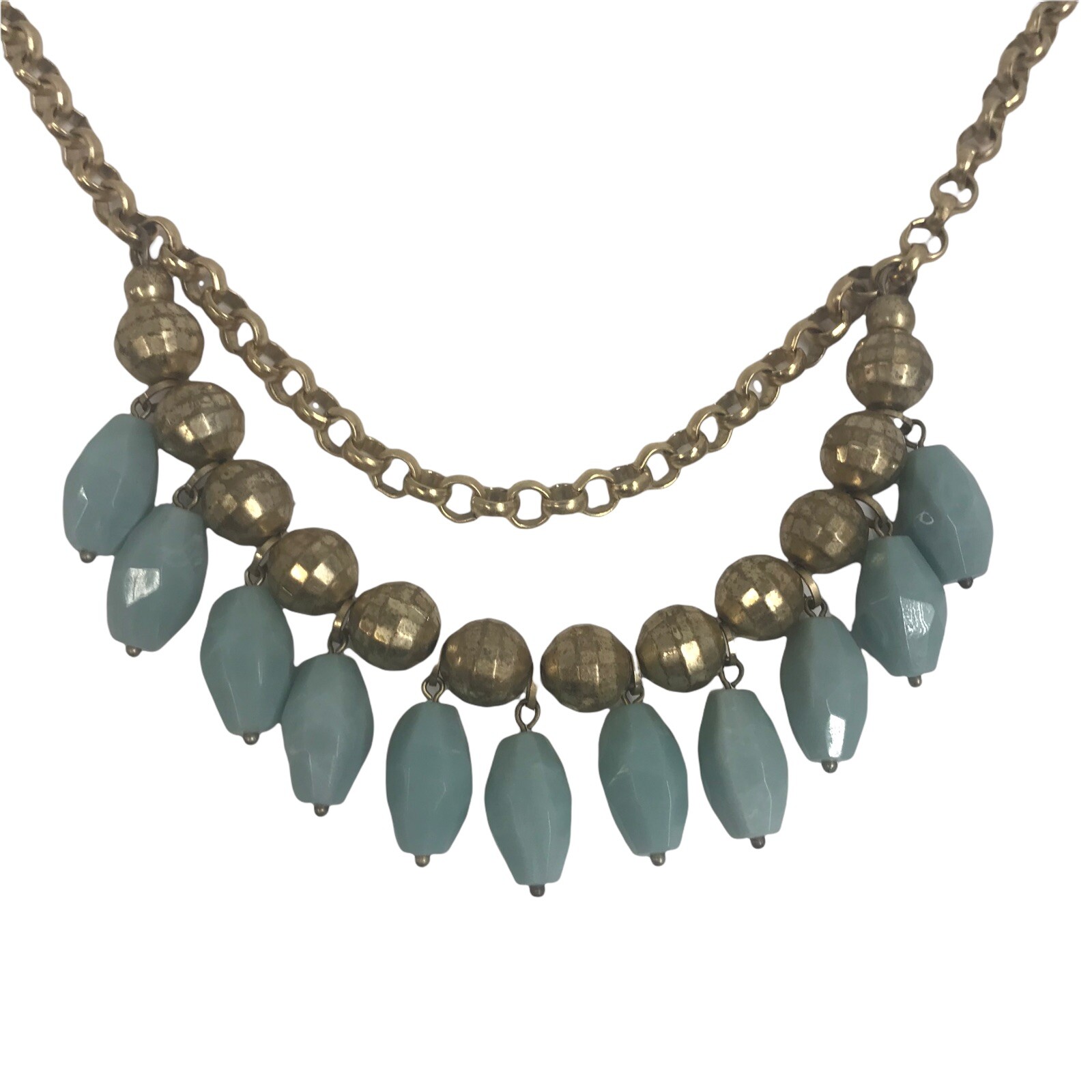Lia Sophia Cabana Goldtone Aqua Faceted Bead Statement Necklace 17-20″ LS EUC