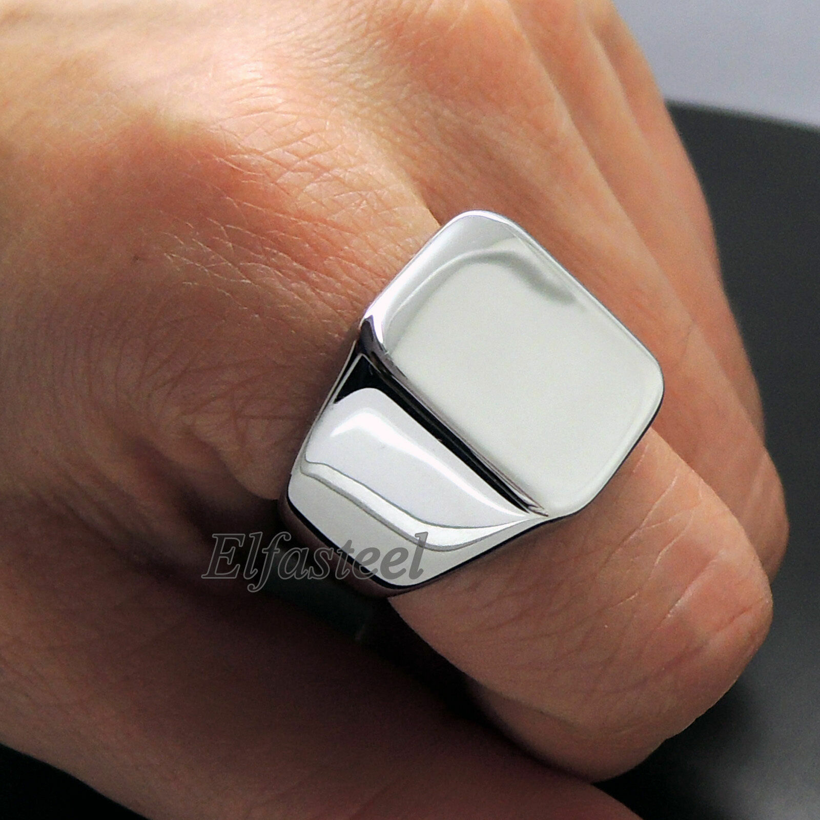 Men’s High Polished Signet Solid 316L Stainless Steel Ring