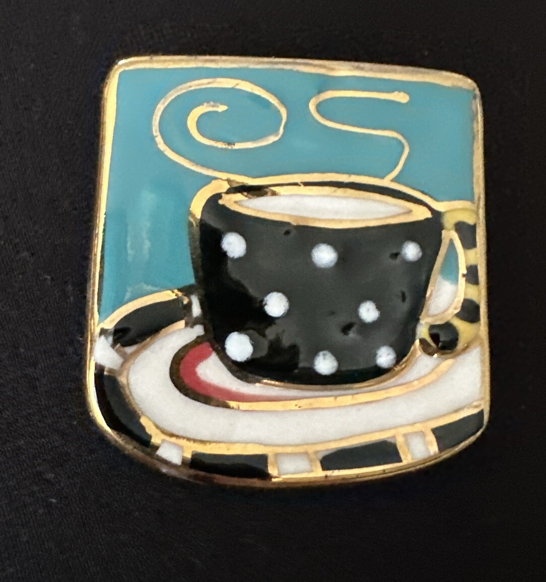 Ceramic Coffee lapel Pin Enamel Porcelain Oval Latte Brooch Pinback Polk A Dot