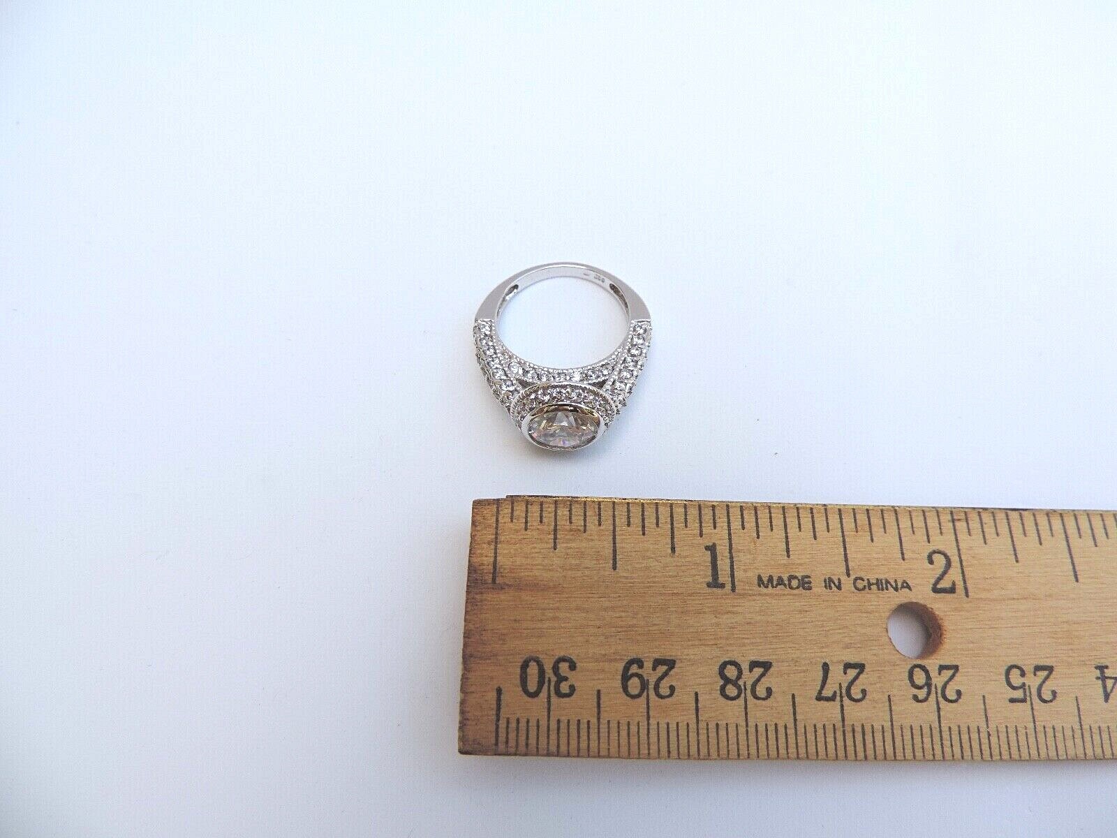 Sterling Silver & Round Cubic Zirconia Cocktail Ring 5.2gm Bright Rhodium Finish