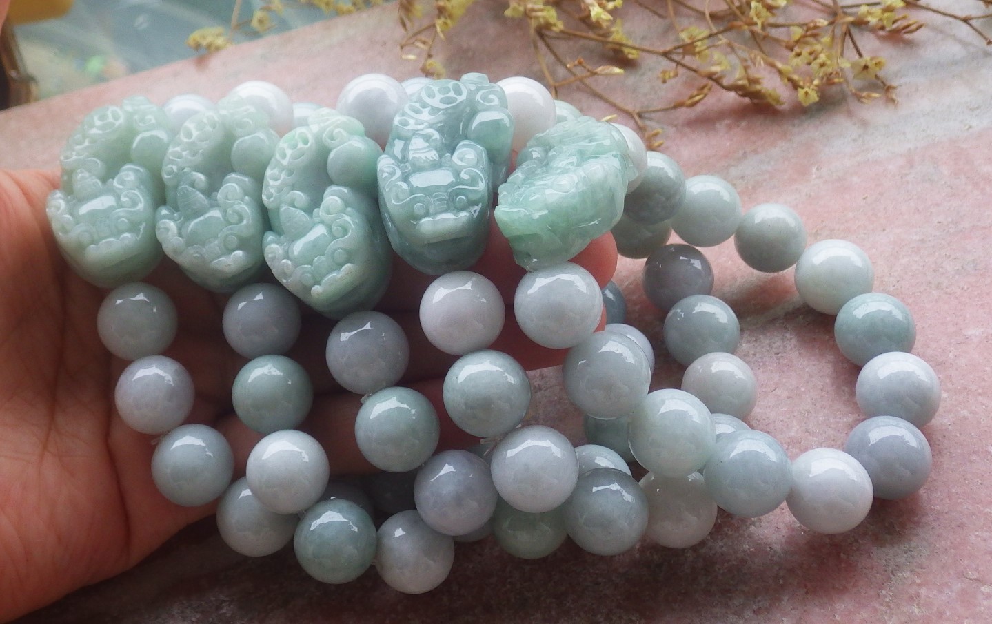1 piece Green A JADE Jadeite Beads Bangle Dragon Pi Xiu Bracelet 8 inches 734428