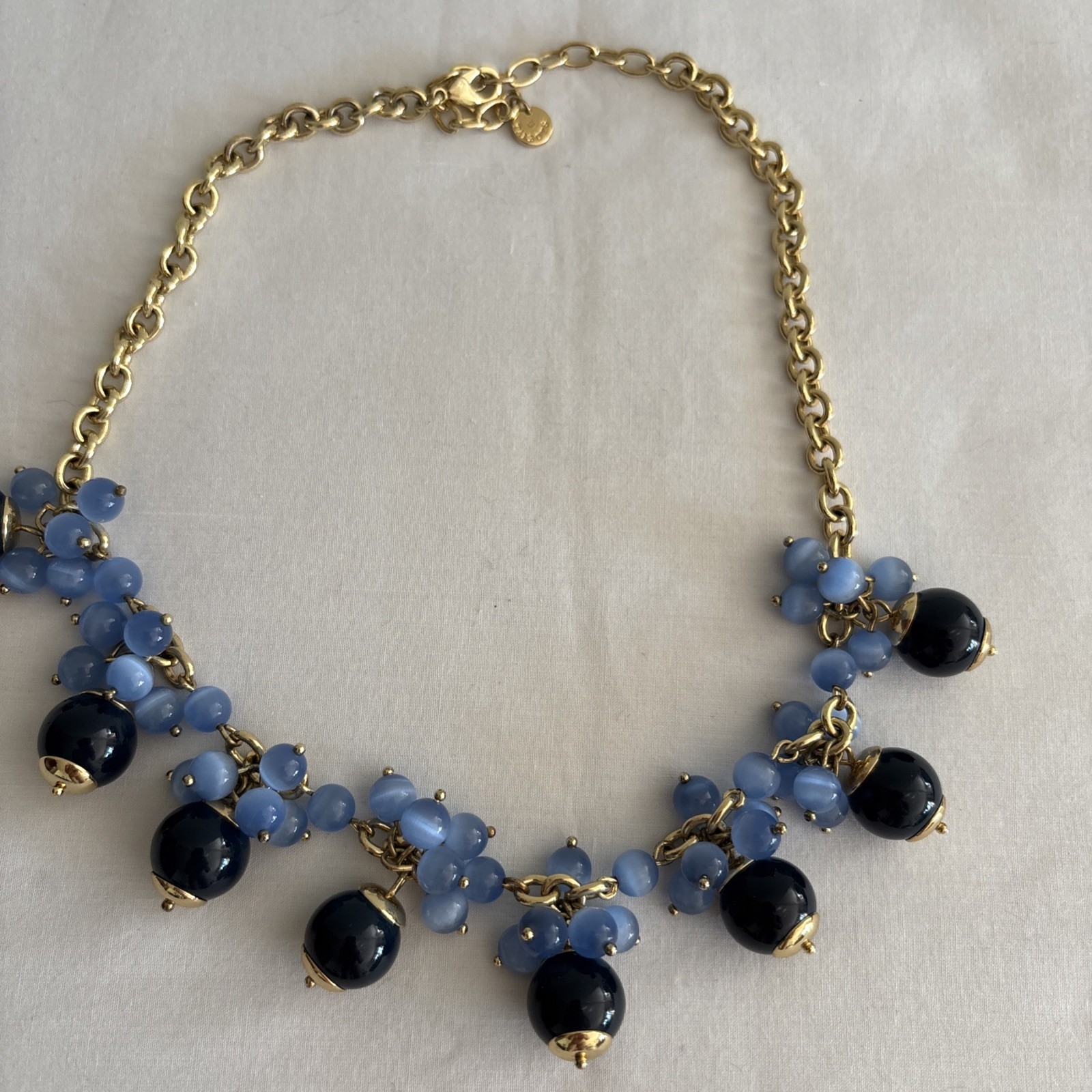 NEW Talbots Dark & Light Blue Glass Beaded 20” Necklace Gold Tone Chain
