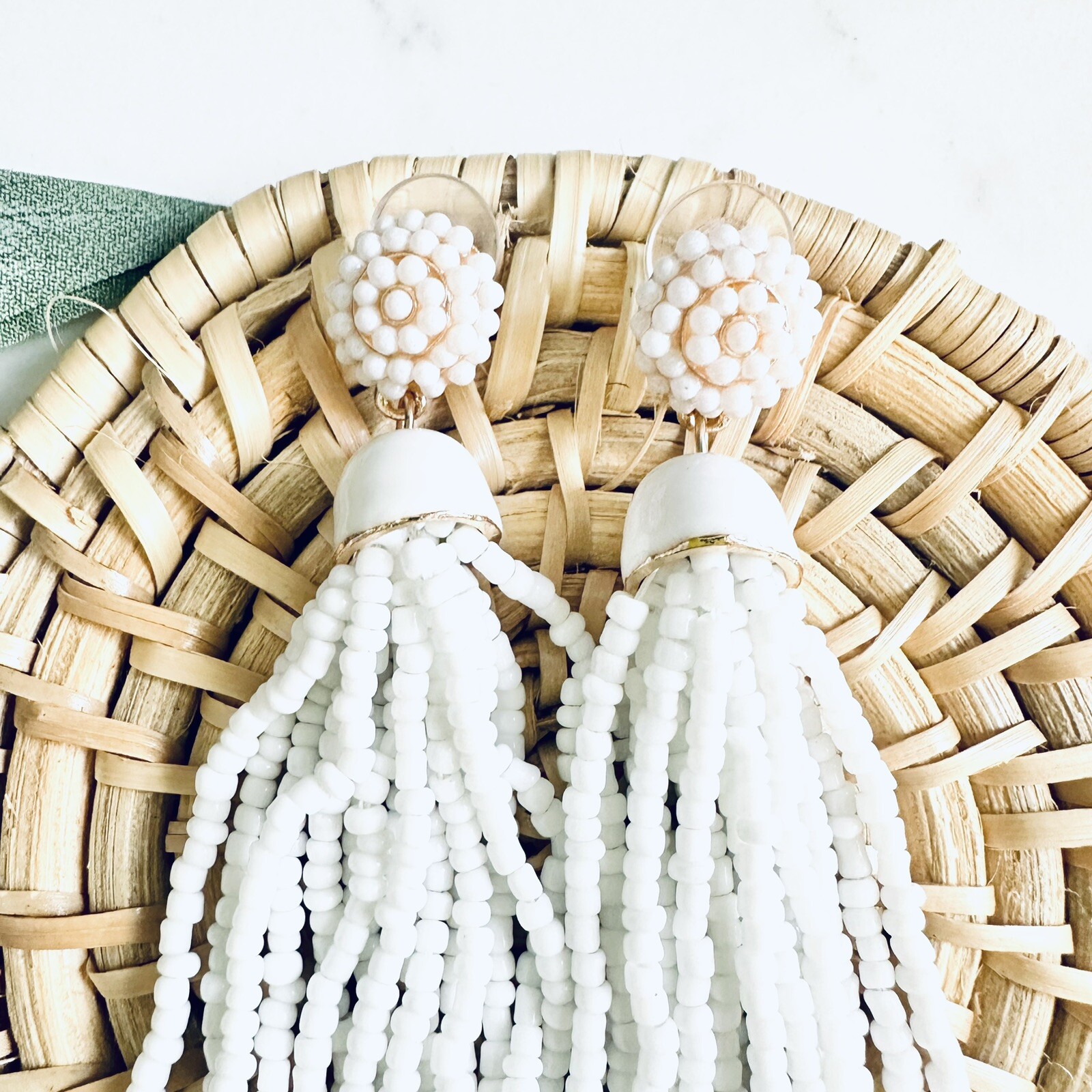 Cloud Tassel White Seed Bead Earrings Long Dangle Fringe Boho Jewelry Gift NEW