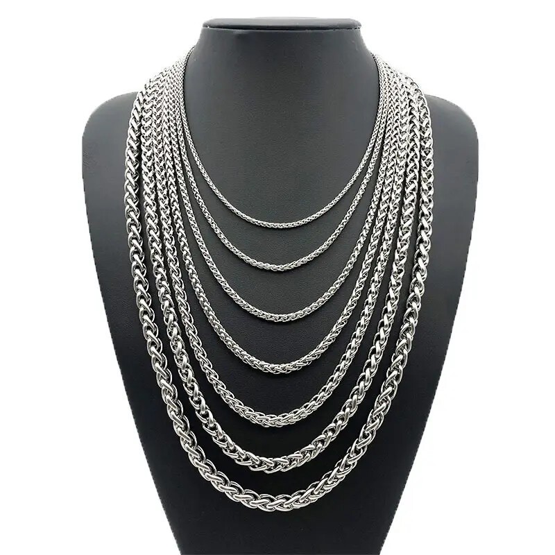 Stainless Steel Braided Wheat Chain Necklace Bracelet Men Women Link 16″-30″