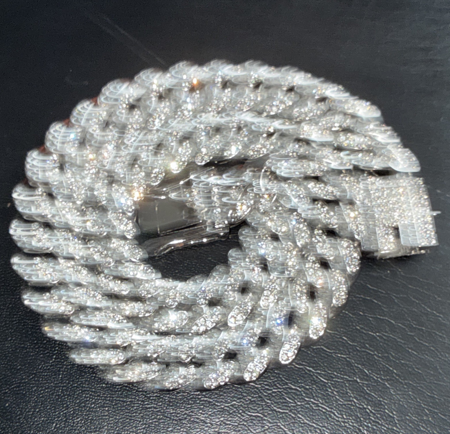 Silver plated Iced Out Cuban Link Chain w/ Box Clasp 16 inch choker. Brass