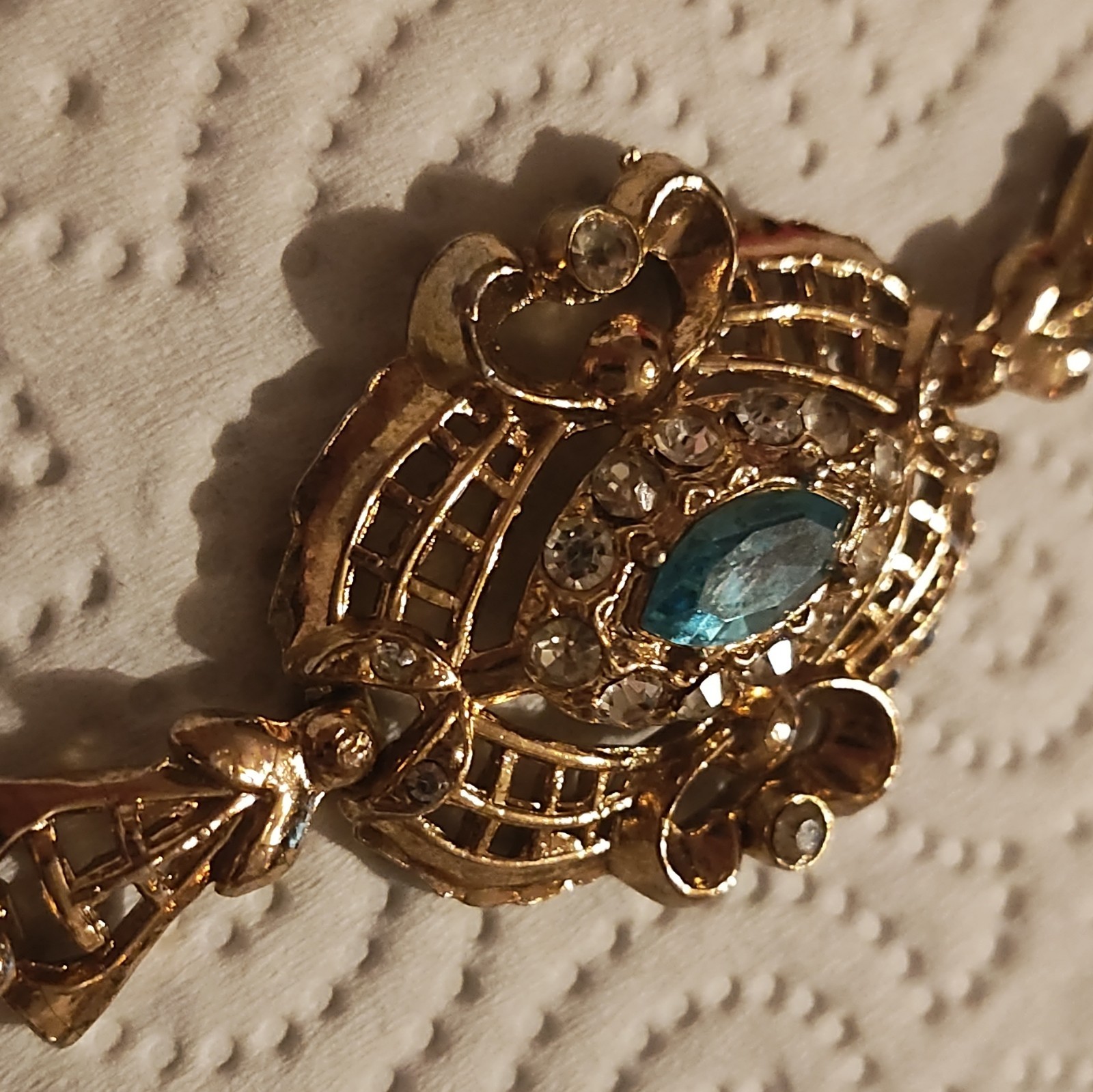 Vtg Signed CORO Blue Crystal Rhinestone Filigree Link Bracelet 1950s Mid Century
