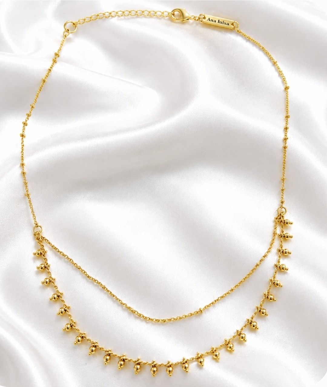 Ana Luisa Signed 18k Gold Plated Layered Beaded Necklace 16″