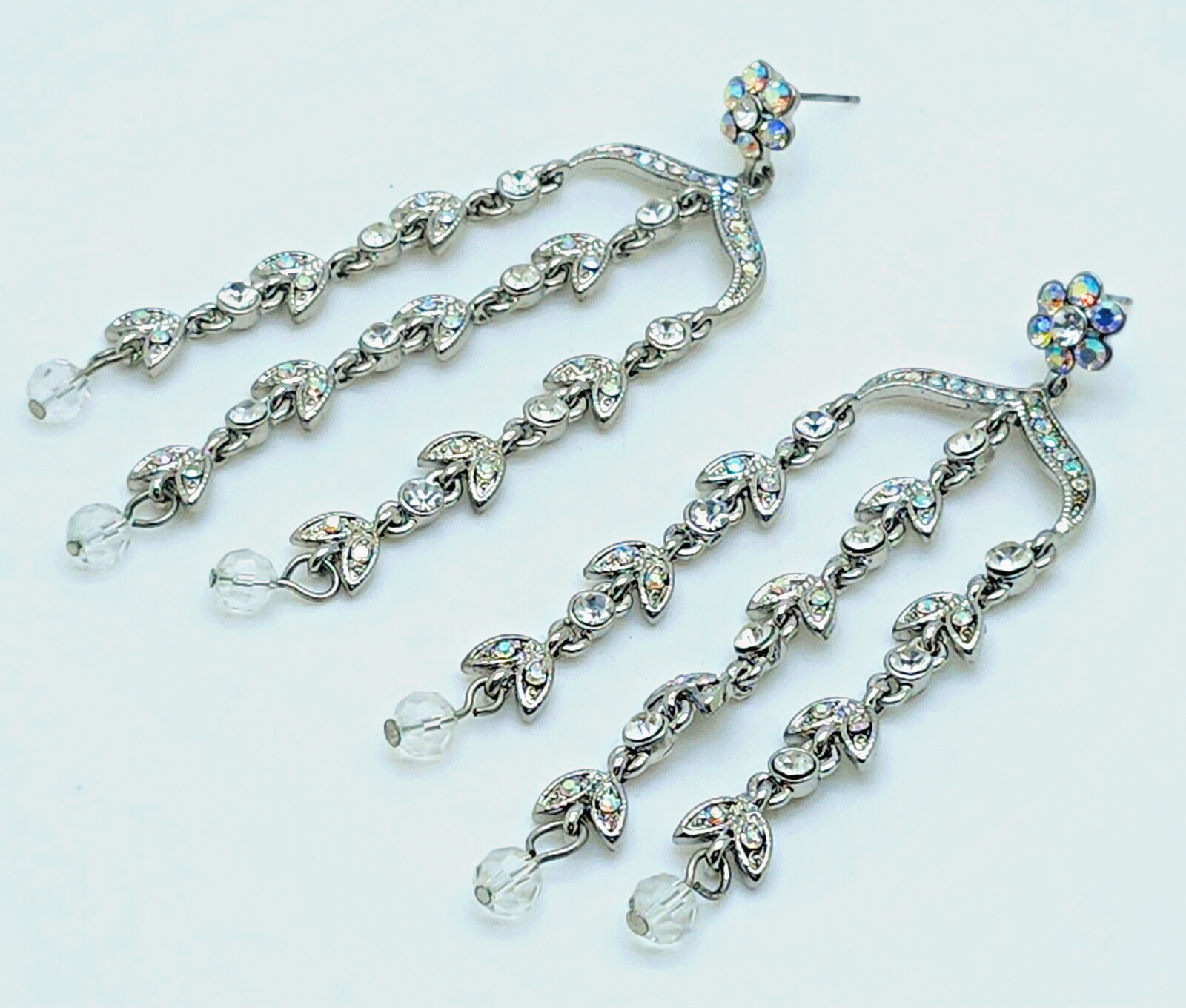 3.25″ Long clear ab Rhinestone 3 Line Dangling Chandelier fashion party Earrings