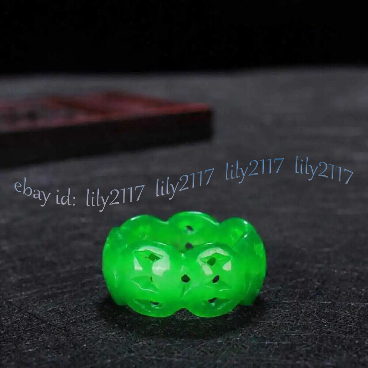 Chinese Natural A Green Jade Jadeite Carved Hollow Out Finger Rings Lucky Amulet