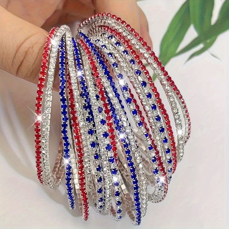20/50/100Pcs 4th of July Stackable Rhinestone Bracelets Independence Day Jewelry