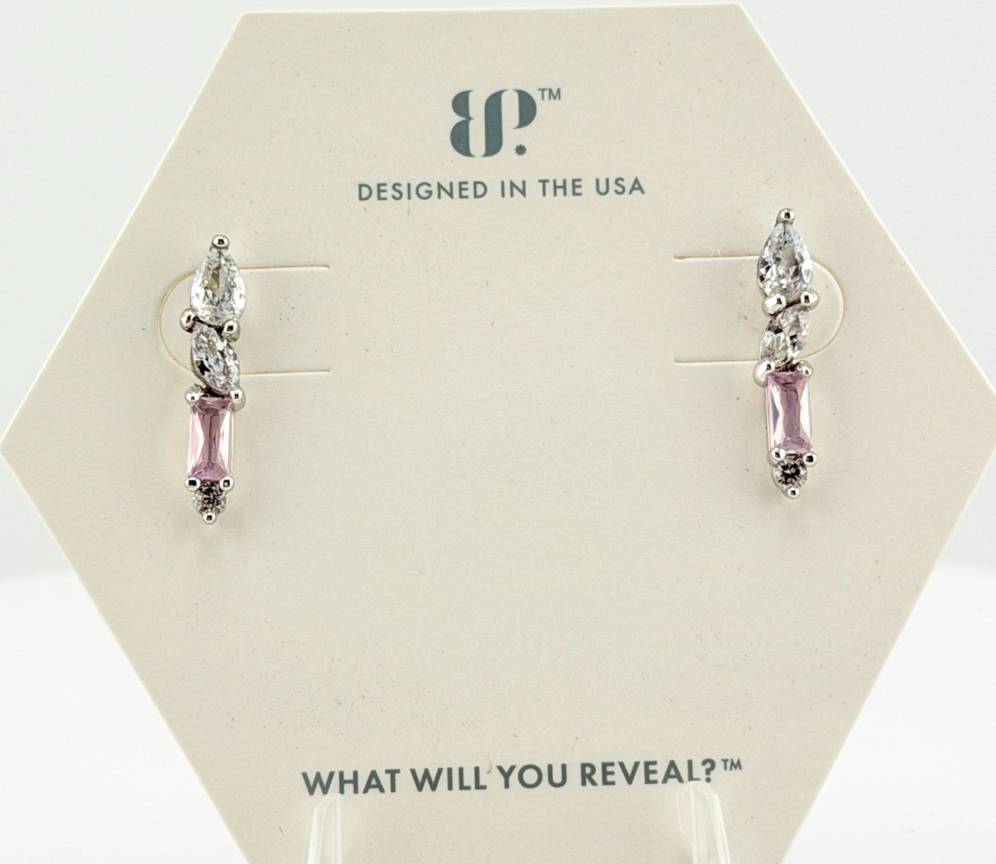 Bomb Party Earrings RBP5920 “She Says Yes” Pink Opal on Rhodium RETRO