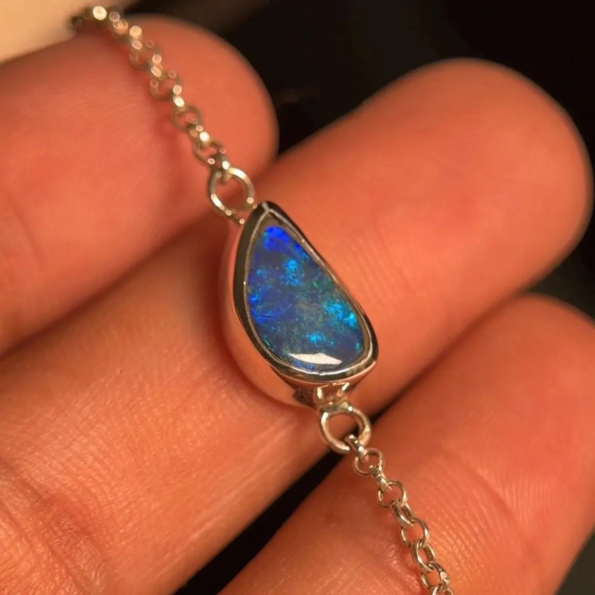 Natural Australian Opal Link Bracelet, Solid 925 Sterling Silver, Gift For Her