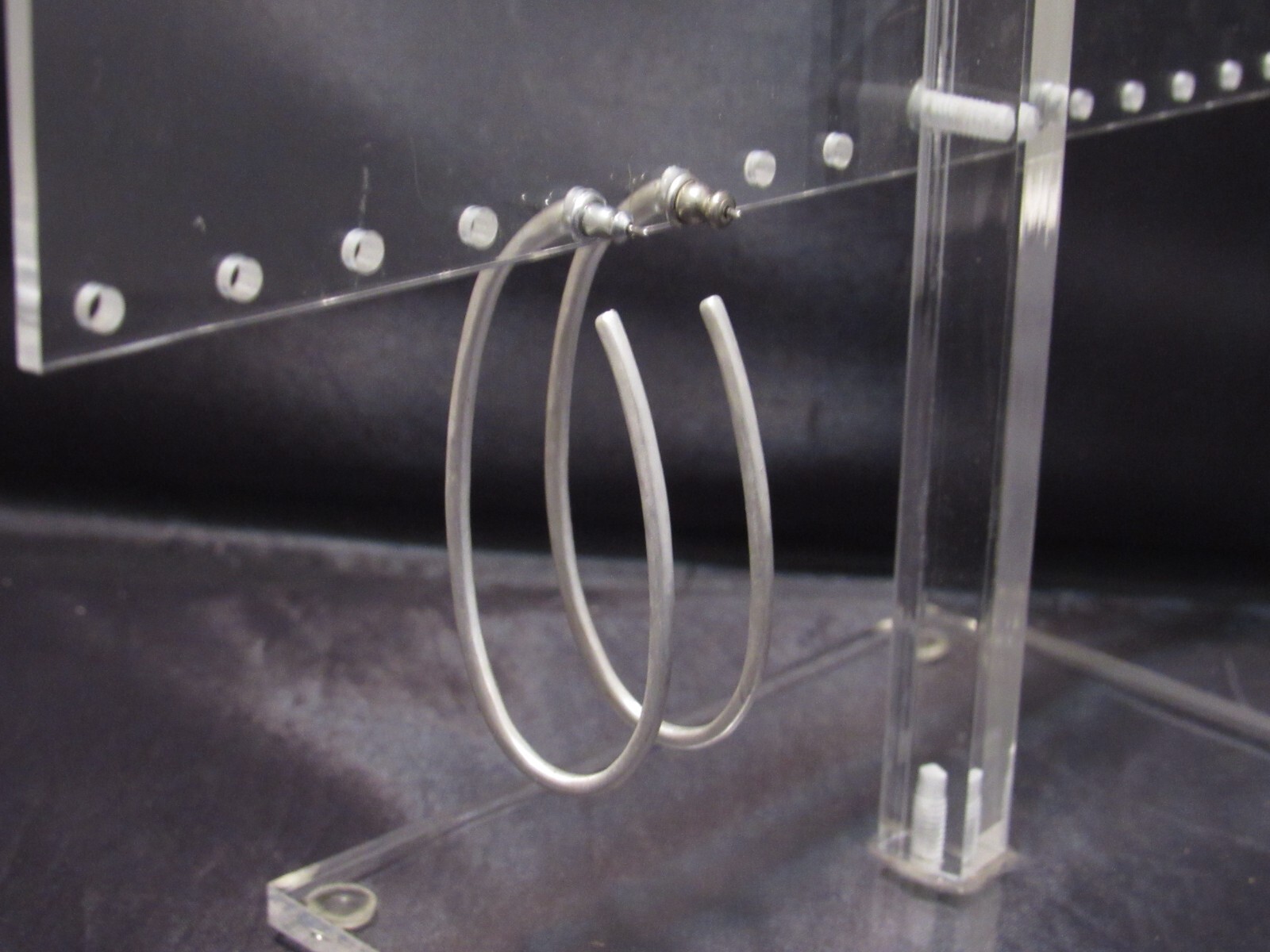 Silver Tone Long Oval Loop Earrings 2 1/4″ x 1 1/8″